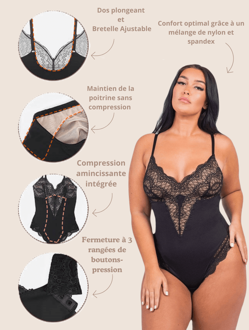 Bodysuit Sculptant Semi Dentelle Tanga