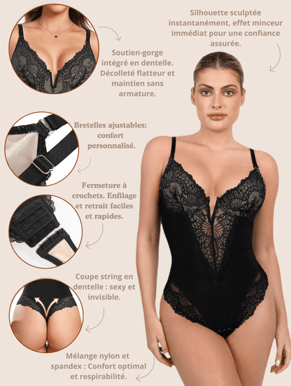 Bodysuit String Col V avec Soutien Intégré sans armature